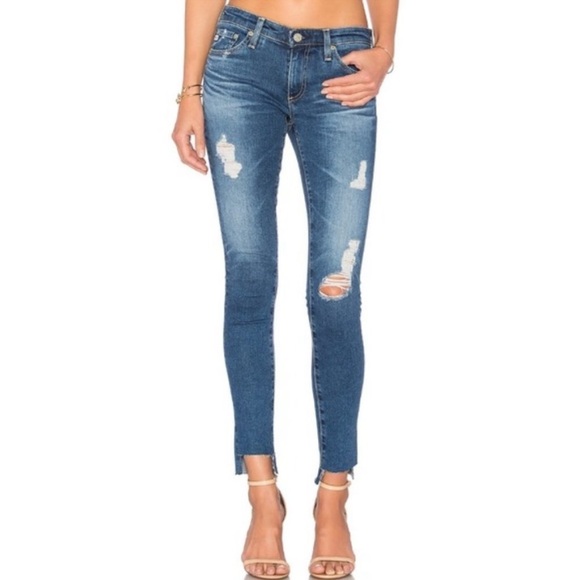 AG Adriano Goldschmied Hi/Lo Hem “ The Legging Ankle” Super Skinny Distressed - Picture 1 of 13
